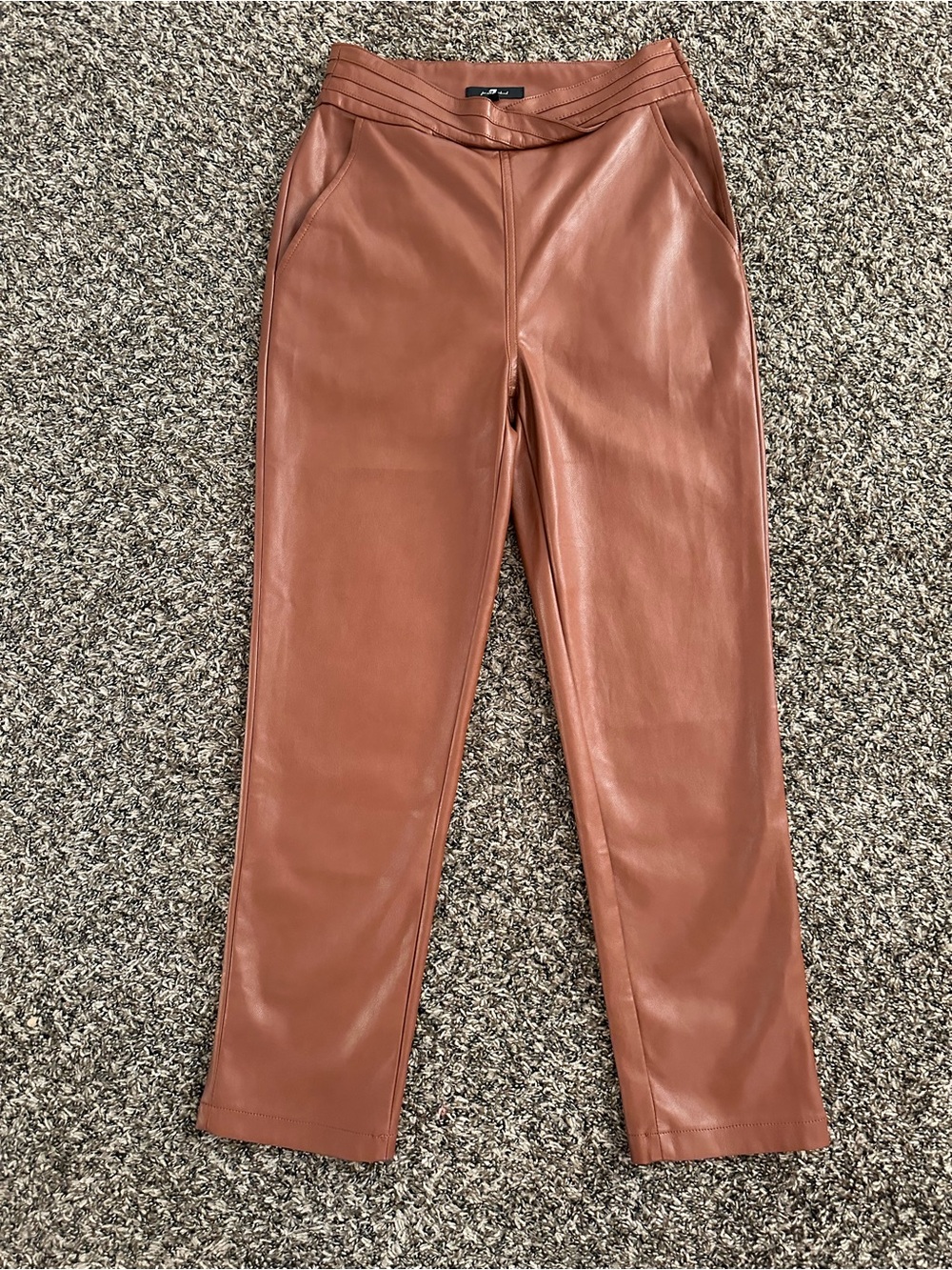 7 For All Mankind Copper/Terracotta Straight Leg Faux Leather Pants